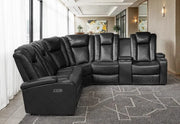 Encore Black 3-Piece Power Reclining Sectional with Power Headrests & Storage Console