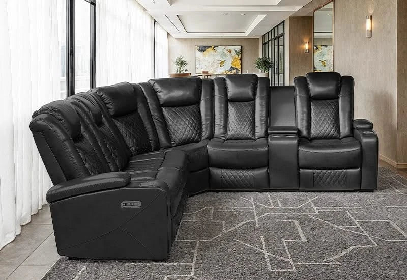 Encore Black 3-Piece Power Reclining Sectional with Power Headrests & Storage Console