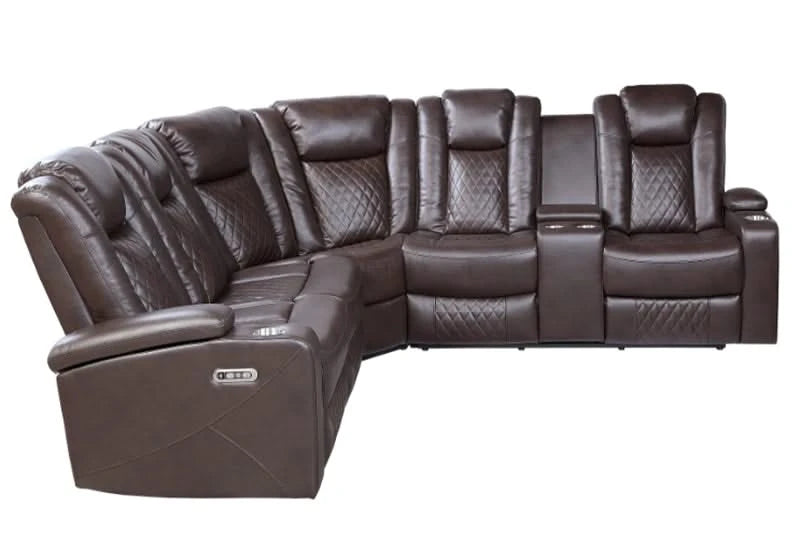 Encore Black 3-Piece Power Reclining Sectional with Power Headrests & Storage Console