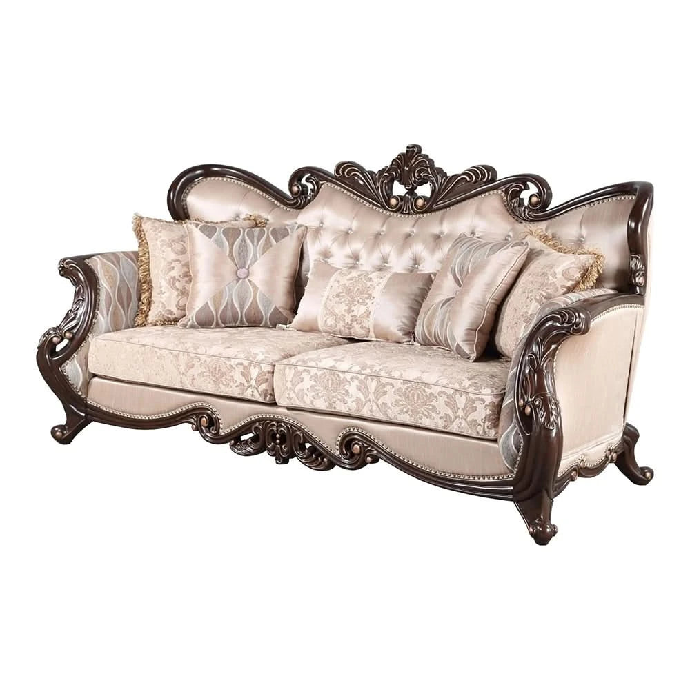 Esther Beige Traditional Sofa and Loveseat Living Room Package with Marble Top Table Set & Rug