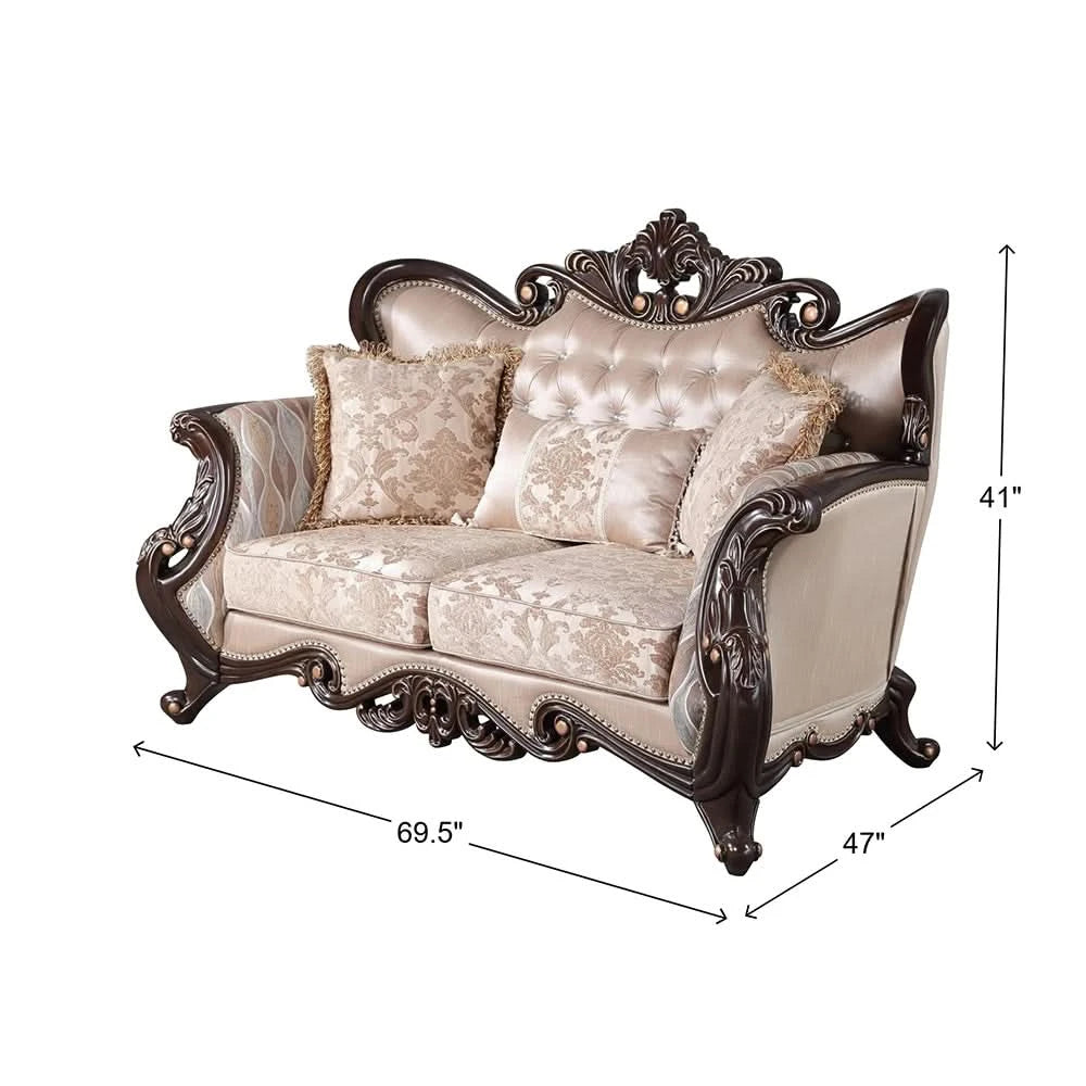 Esther Beige Traditional Sofa and Loveseat Living Room Package with Marble Top Table Set & Rug
