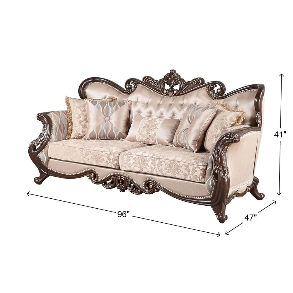 Esther Beige Traditional Sofa and Loveseat Living Room Package with Marble Top Table Set & Rug