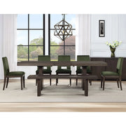 Evan 6-Piece Dining Set with 78–96 Inch Extendable Table, Green Velvet Chairs & Bench