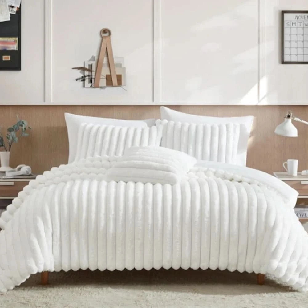 Evolve Taupe Queen or King 4PC Comforter Set with Faux Fur Finish