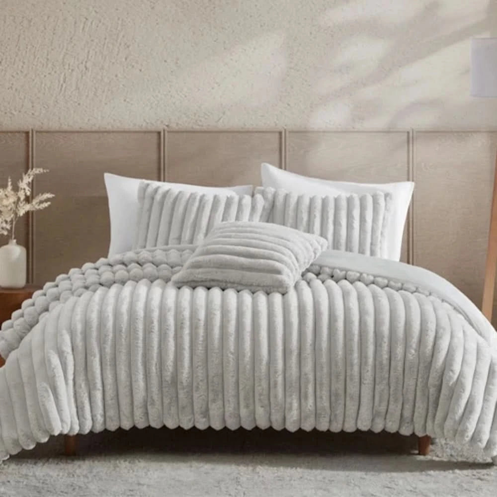 Evolve Grey Queen or King 4PC Comforter Set with Faux Fur Finish