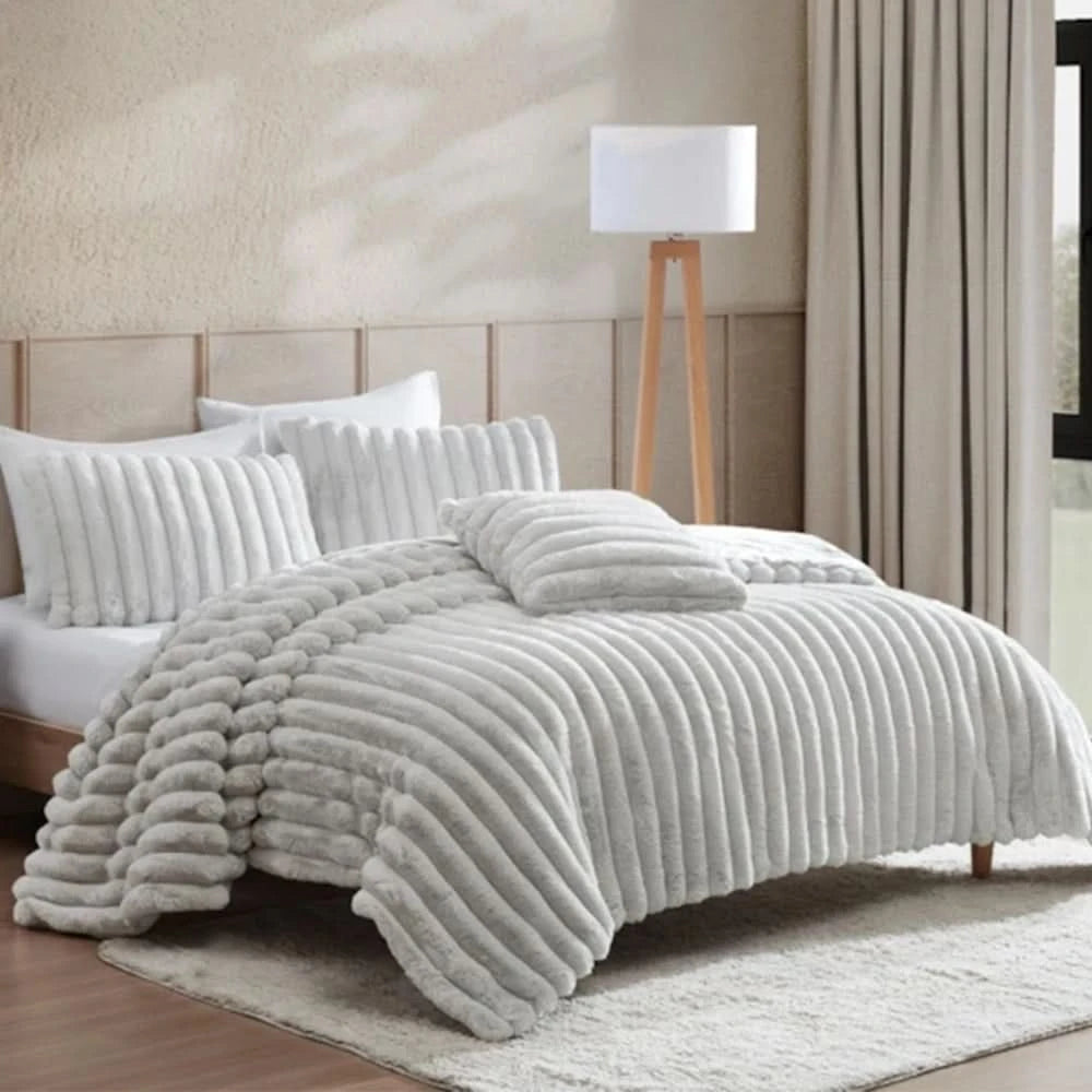 Evolve Grey Queen or King 4PC Comforter Set with Faux Fur Finish