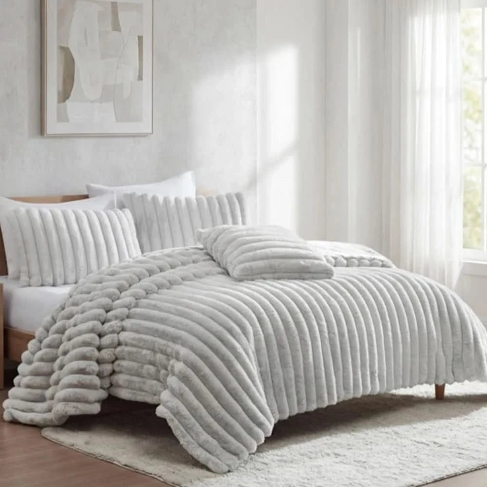 Evolve Grey Queen or King 4PC Comforter Set with Faux Fur Finish