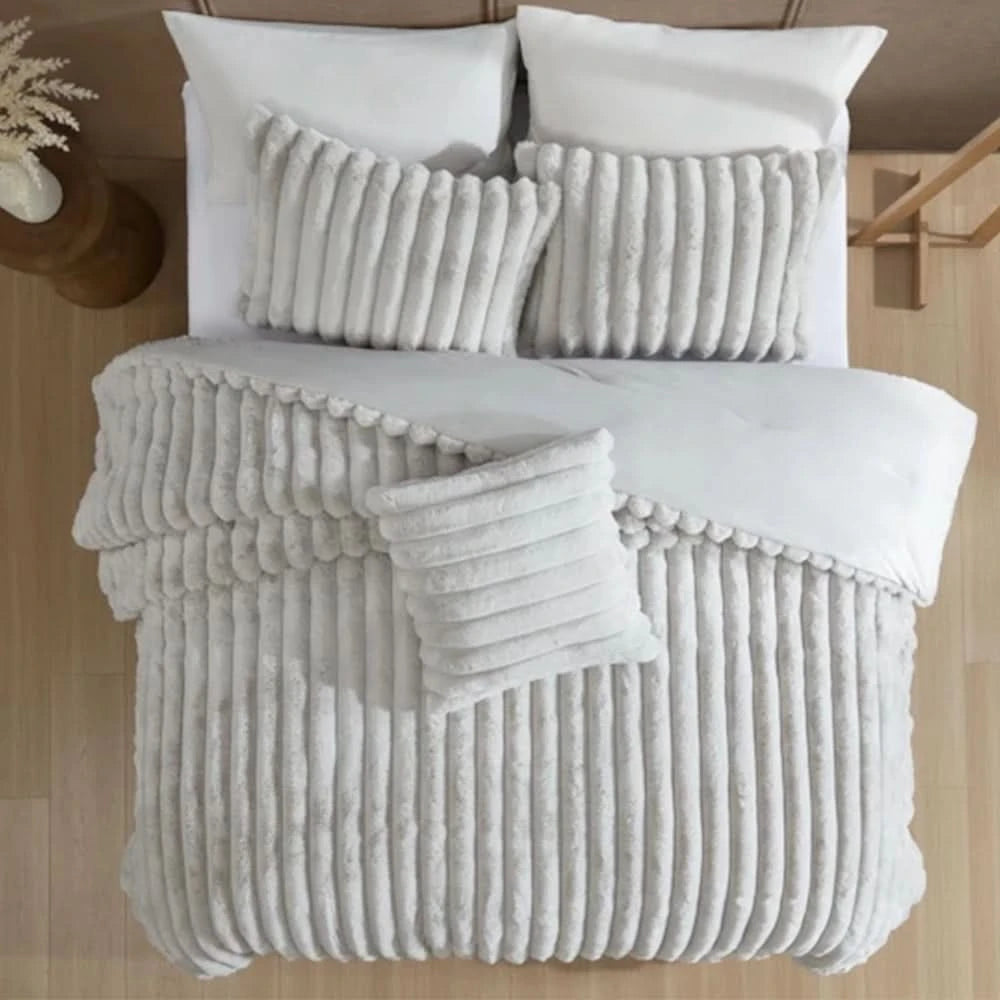 Evolve Grey Queen or King 4PC Comforter Set with Faux Fur Finish