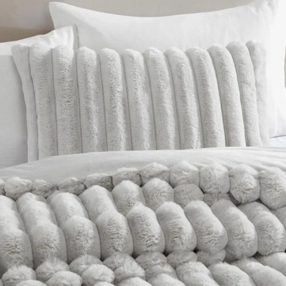 Evolve Grey Queen or King 4PC Comforter Set with Faux Fur Finish