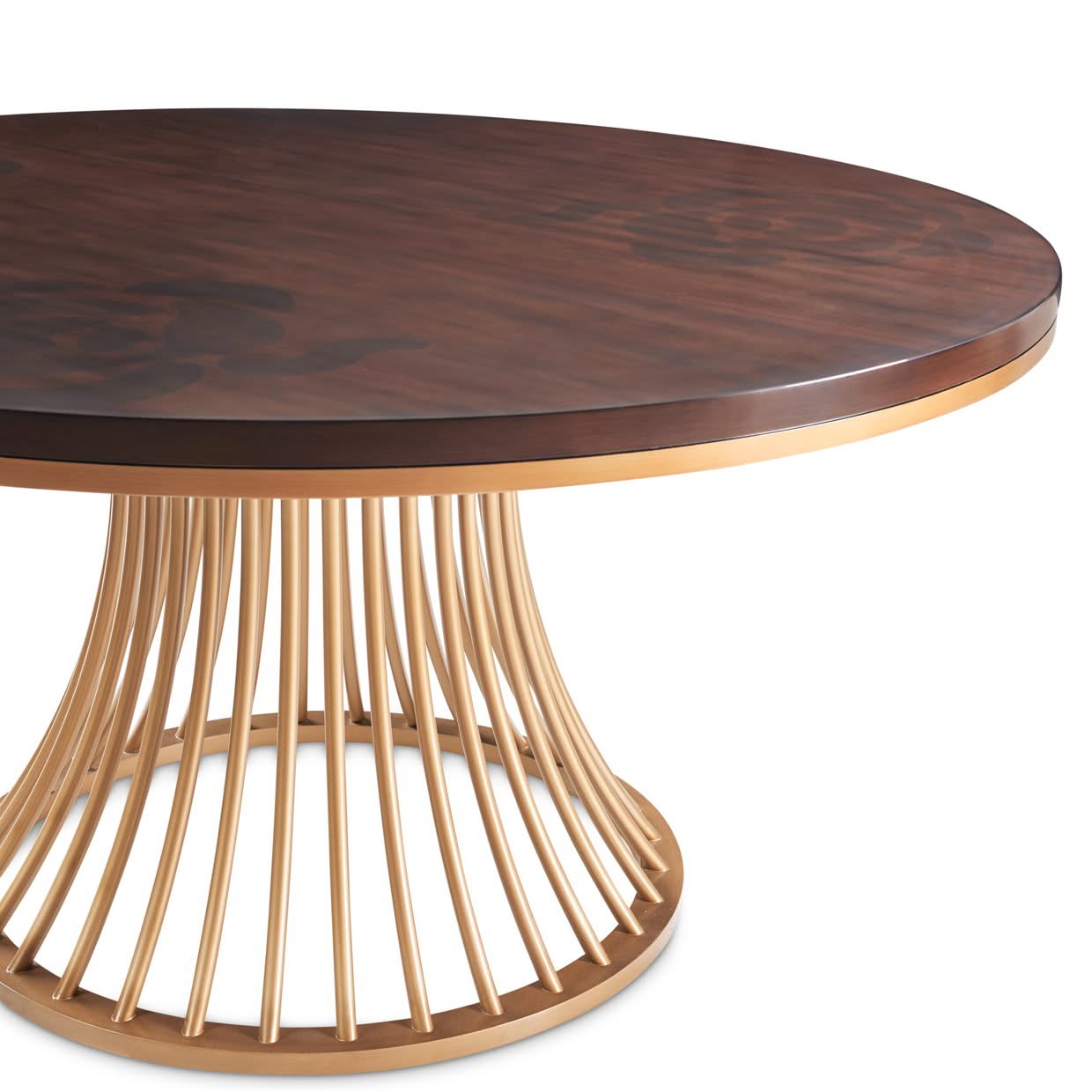 Camellia Field - Round Dining Table - Dark Brown / Gold