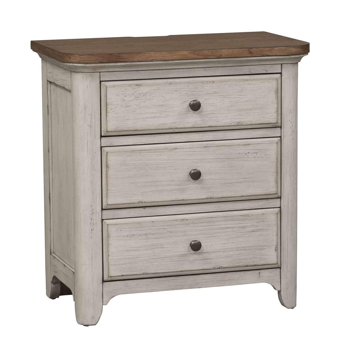 Farmhouse Reimagined - 3 Drawer Nightstand With Charging Station - Antique White / Chestnut Tops