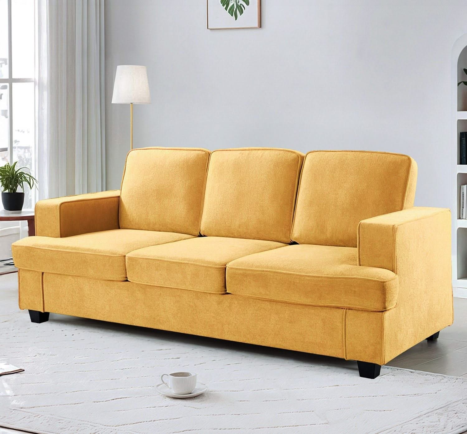 Modern Sofa, Comfortable 3 Seater Couch With Deep Seating, Loose Back Cushions, Wide Arms