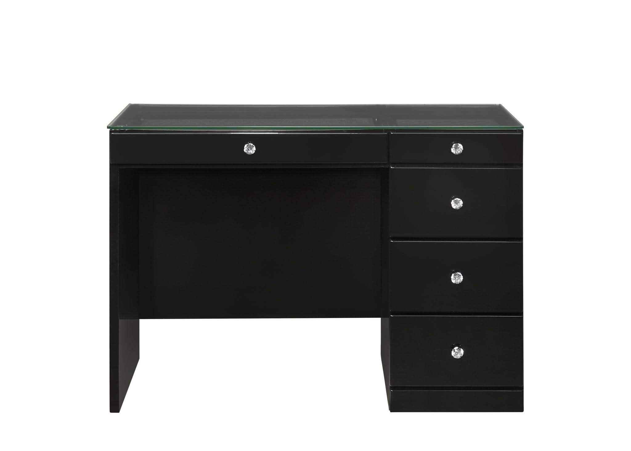Morgan - Vanity Desk With Glass Top And LED Mirror - Black