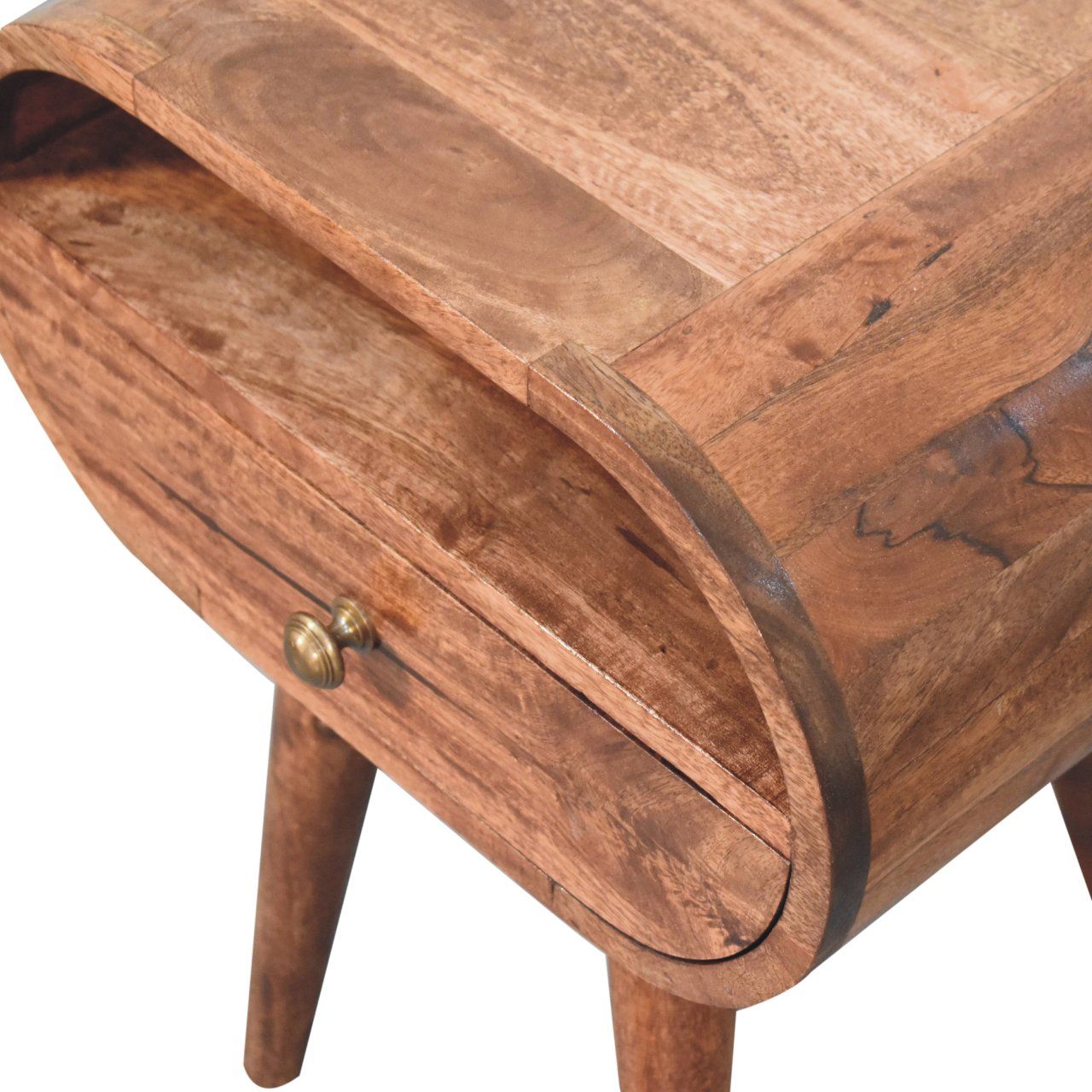 Circular Bedside Table With Open Slot - Caramel