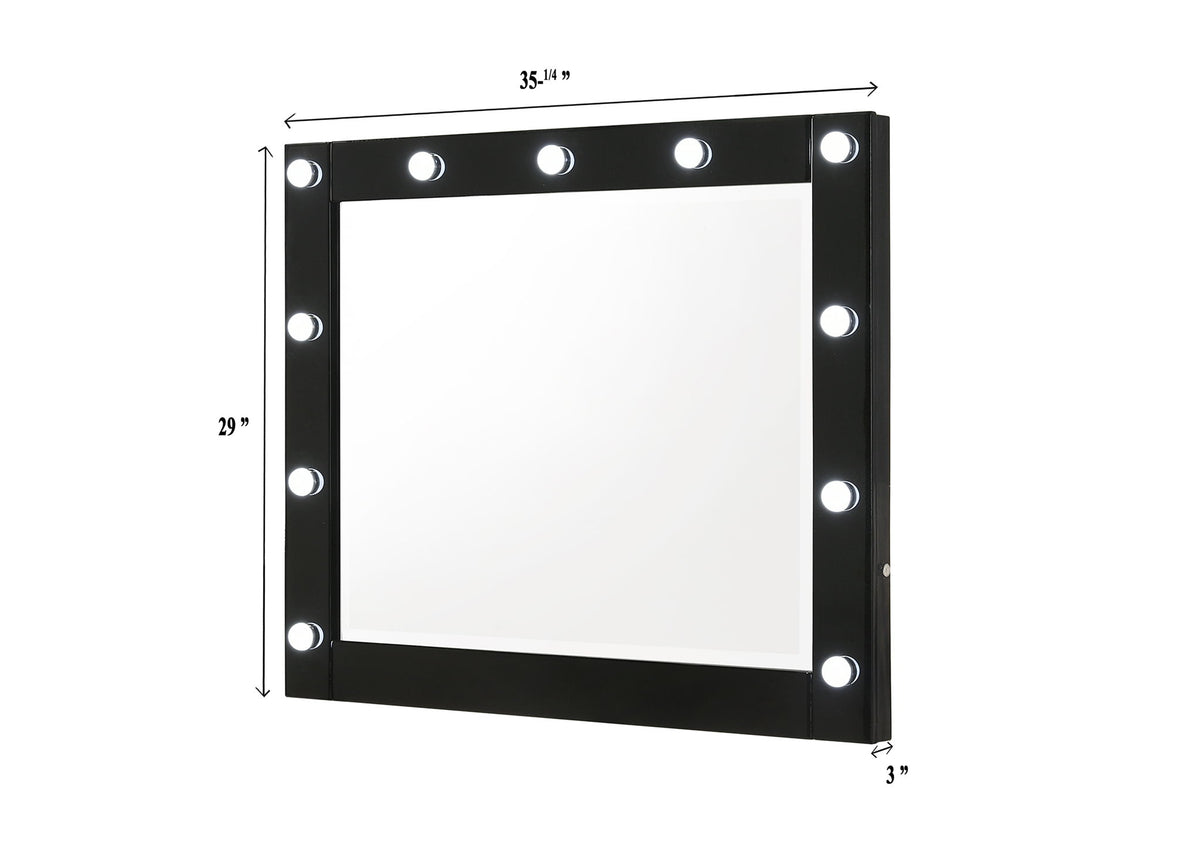 Morgan - Vanity Desk With Glass Top And LED Mirror - Black