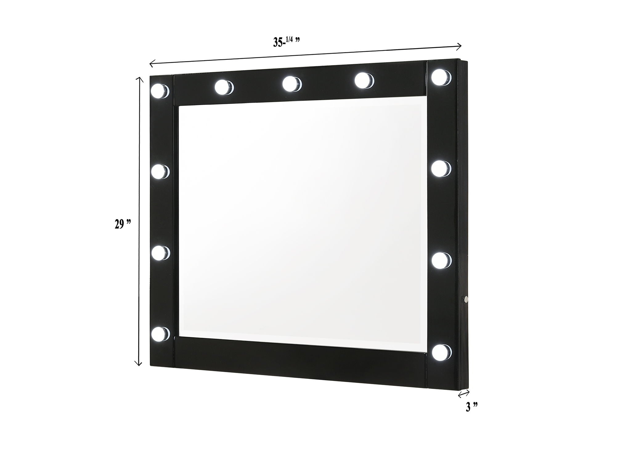 Morgan - Vanity Desk With Glass Top, LED Mirror & Stool - Black