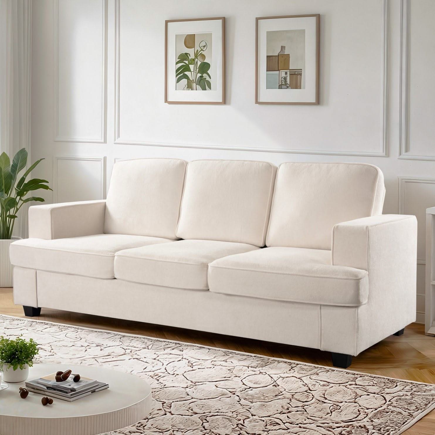Modern Sofa, Comfortable 3 Seater Couch With Deep Seating, Loose Back Cushions, Wide Arms