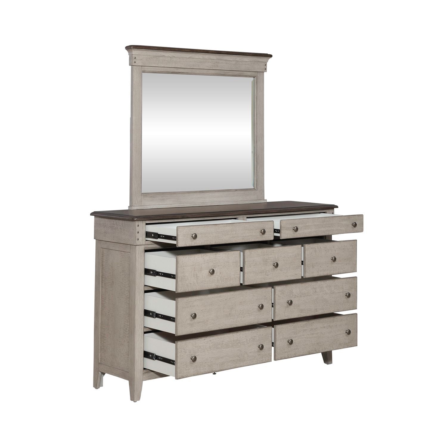 Ivy Hollow - Dresser & Mirror - Weathered Linen / Dusty Taupe