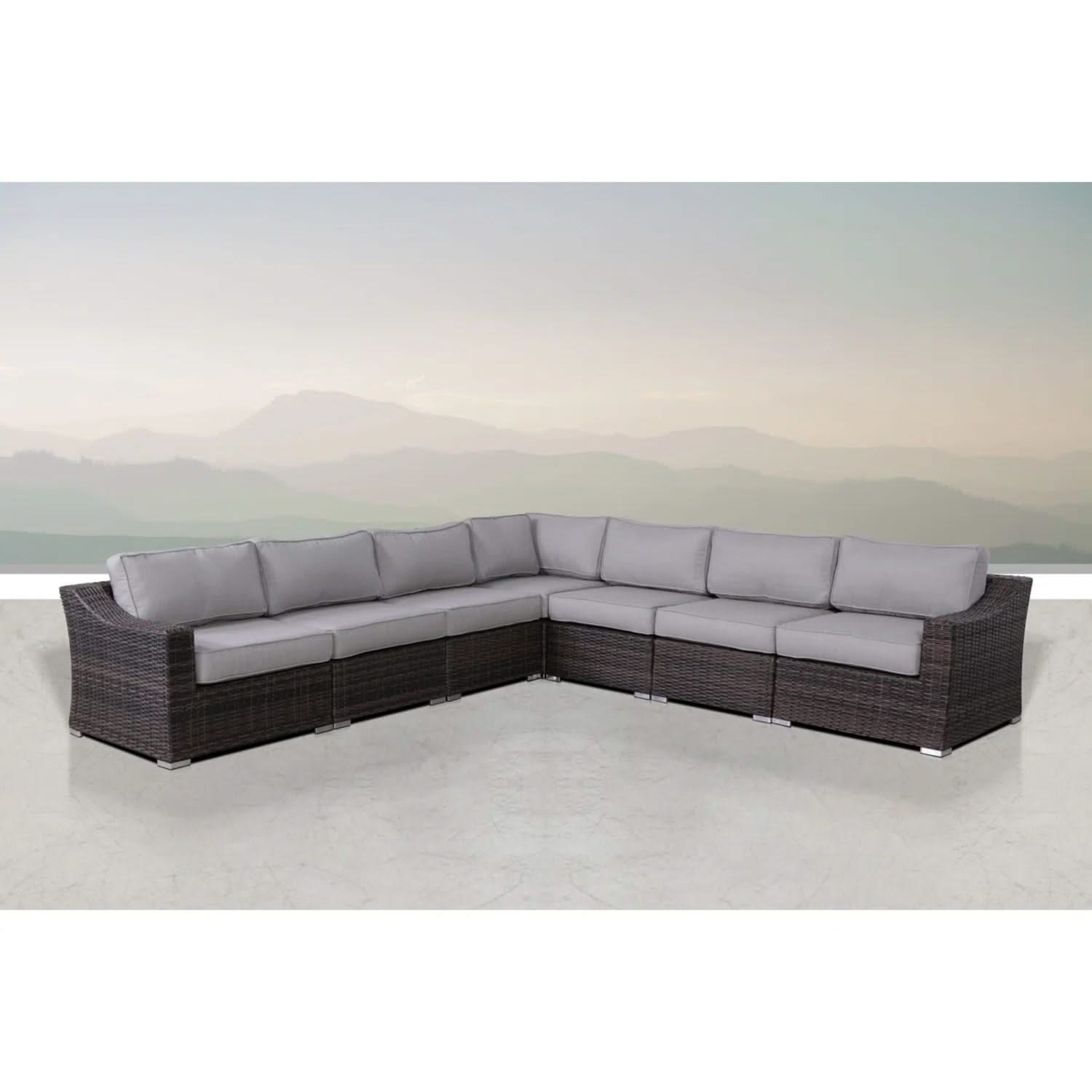 Contemporary Outdoor Rattan Wicker Sectional Seating Group With Cushions