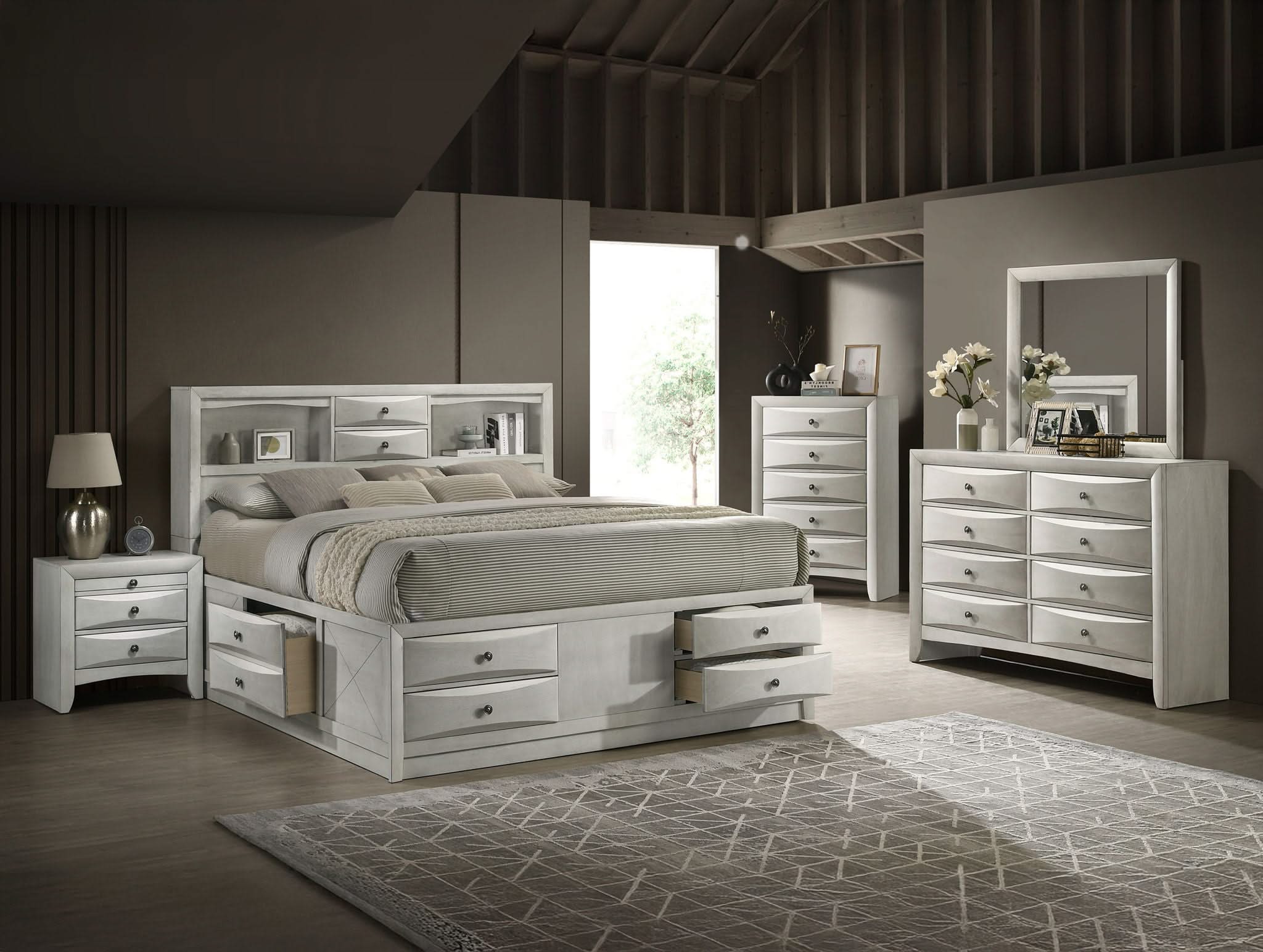 Emily - King 5 Piece Bedroom Set - White