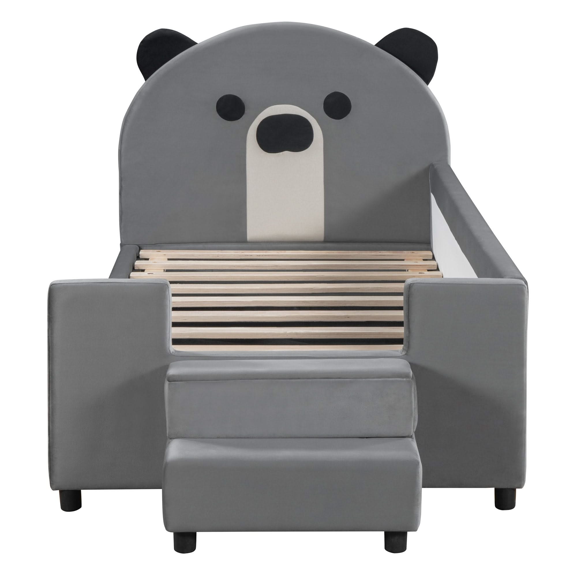 Upholstered Daybed With Bear Shaped Headboard, Hydraulic System And Breathable Fence