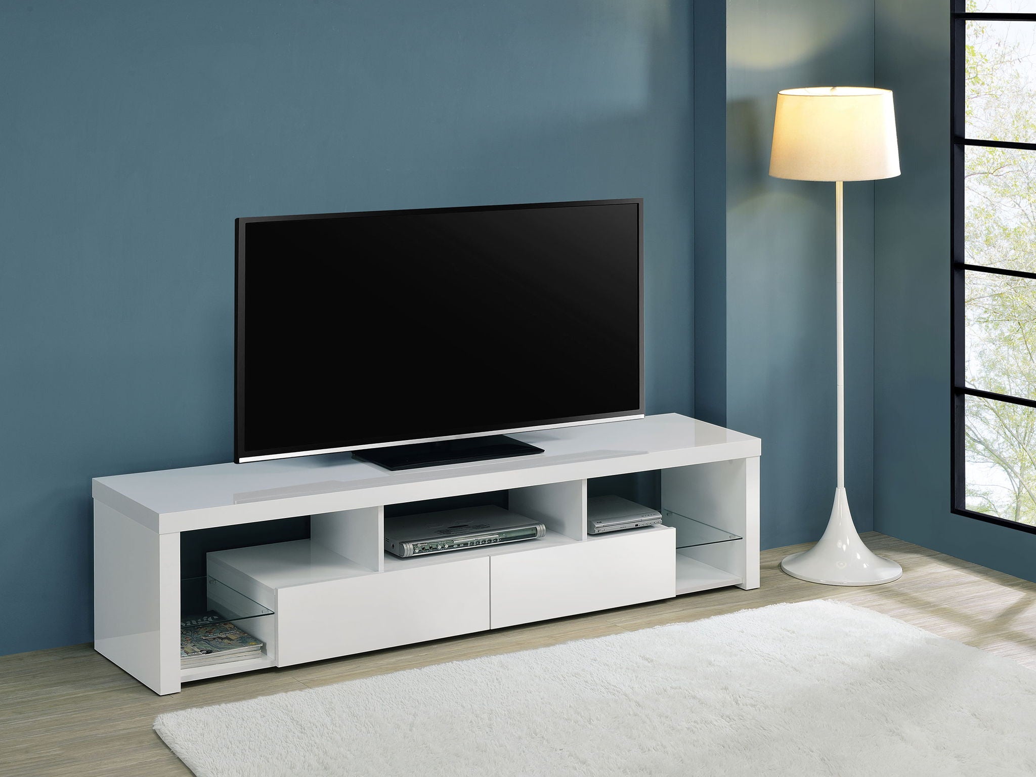 Jude 2-drawer Engineered Wood 71-inch TV Stand High Gloss White