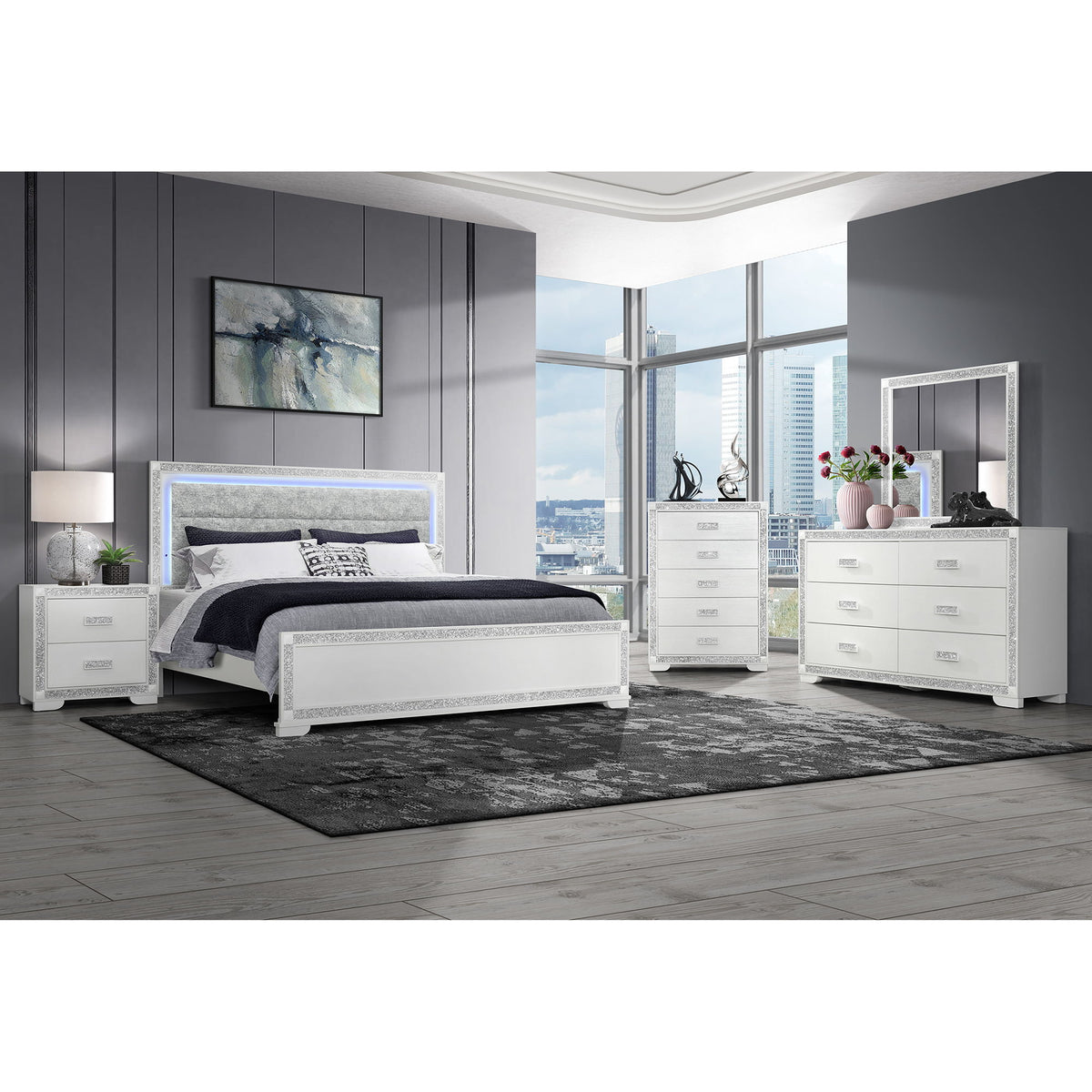 Soulmarie - Bed With LED Lighting And Padded Headboard