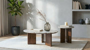 Jenna 2-piece Round Marble Top Coffee Table Set Brown