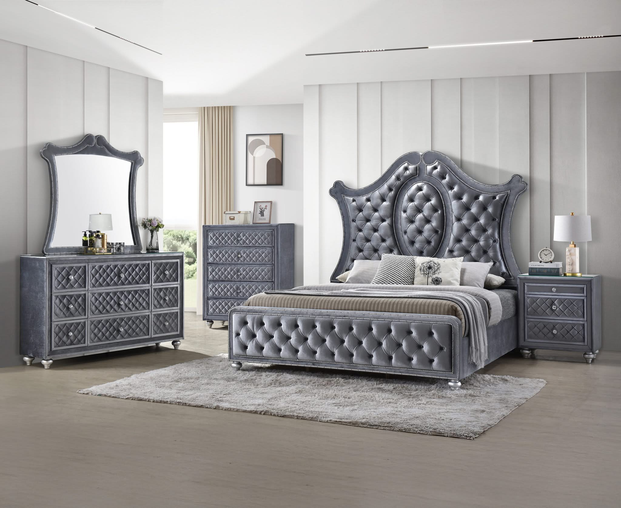 Cameo - King 5 Piece Bedroom Set - Gray