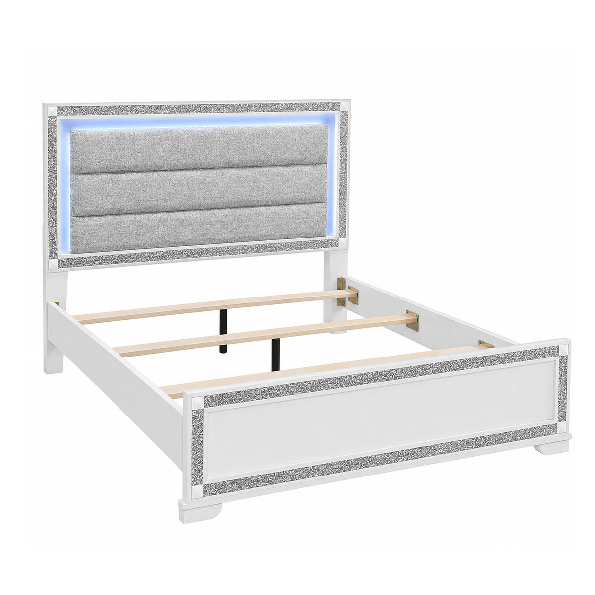 Soulmarie - Bed With LED Lighting And Padded Headboard