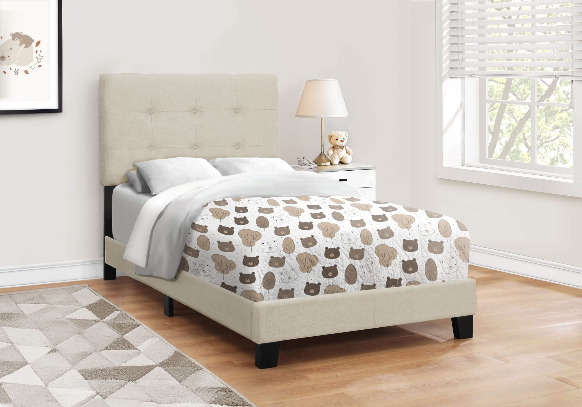 Bed, Upholstered, Frame Only, Transitional