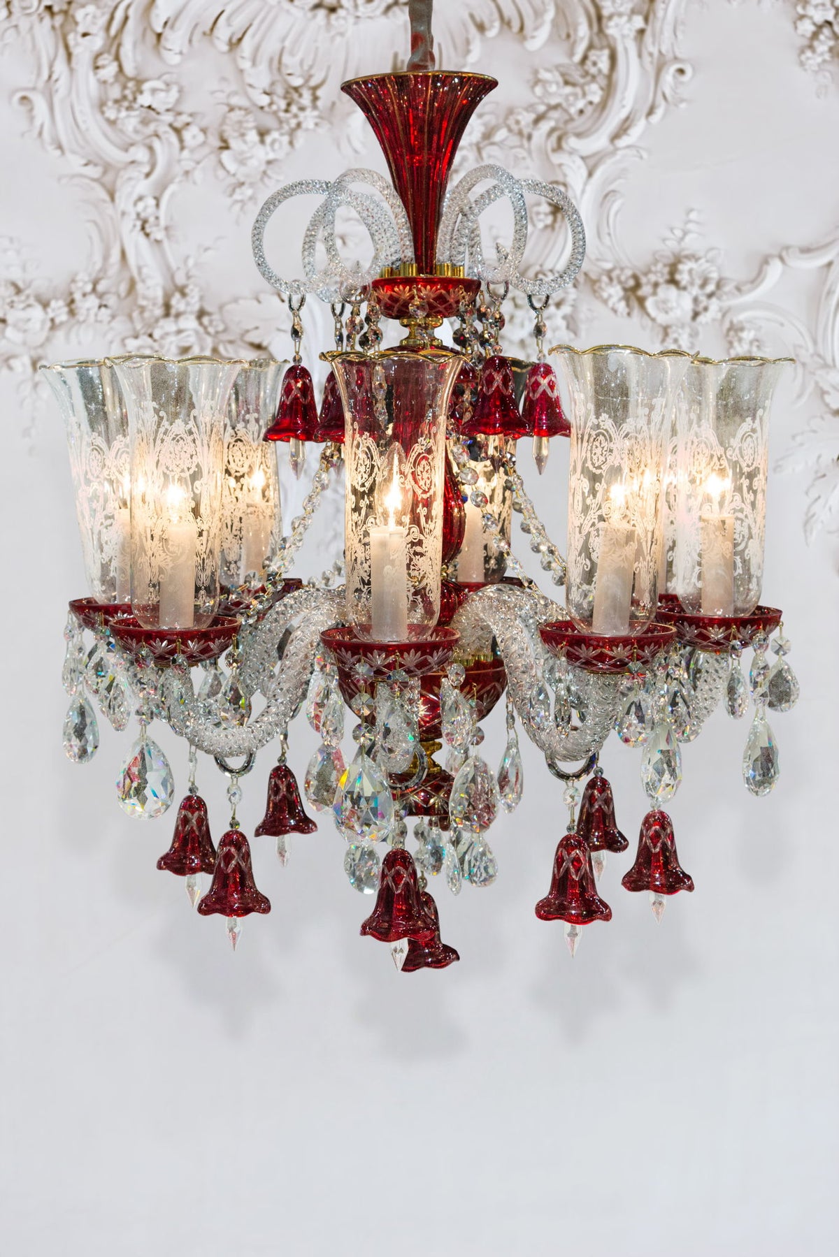 Michael Amini Lighting - Winter Palace 8-Light Traditional Crystal Chandelier - Ruby Red / Pearl Silver