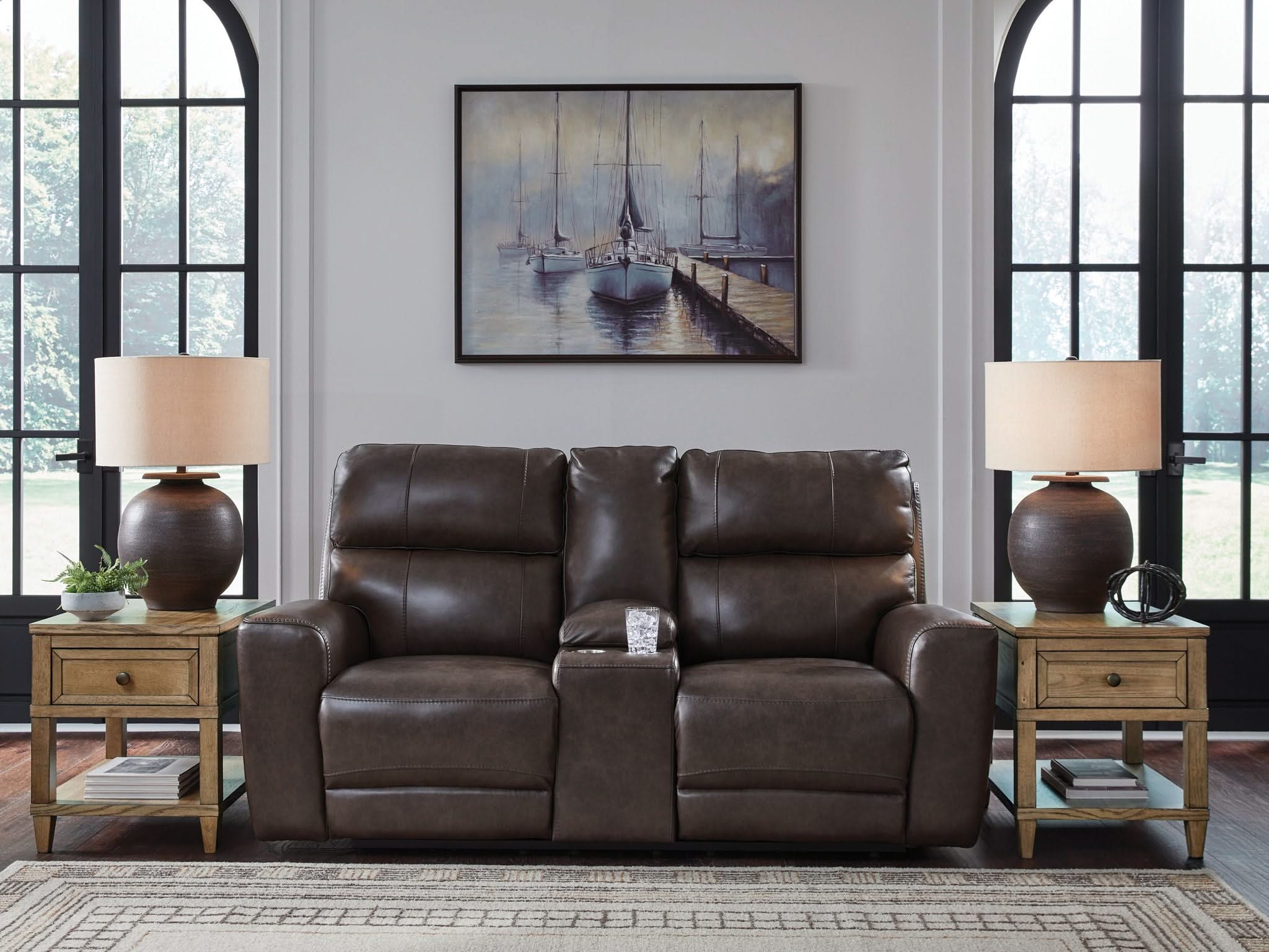 Crossplex - Power Reclining Loveseat / Console / Adjustable Headrest - Smoke