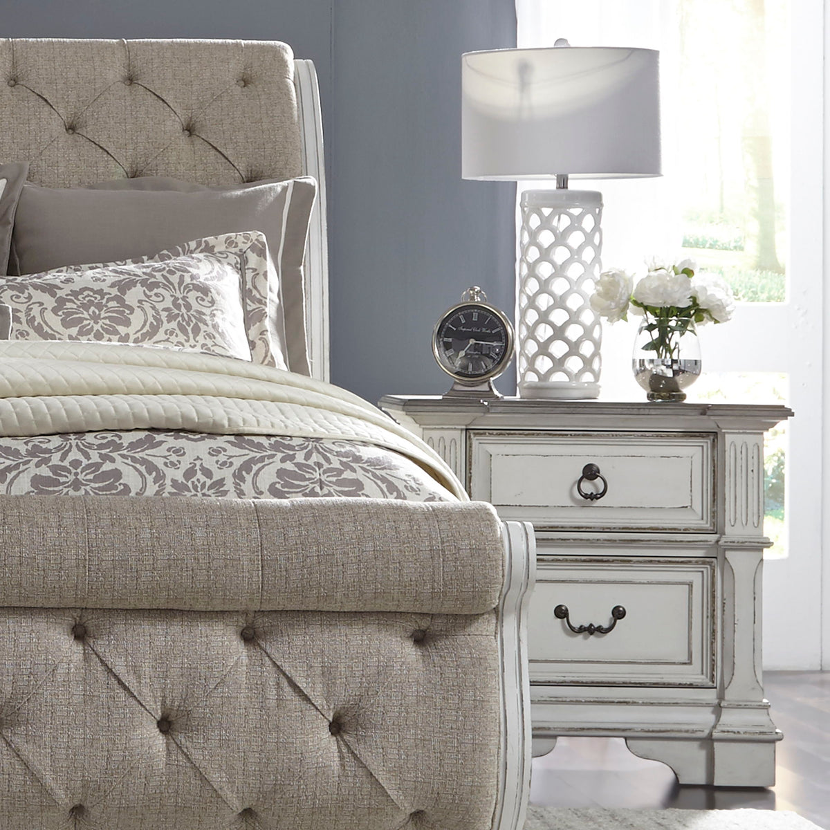 Abbey Park - 2 Drawer Nightstand With Charging Station - Antique White