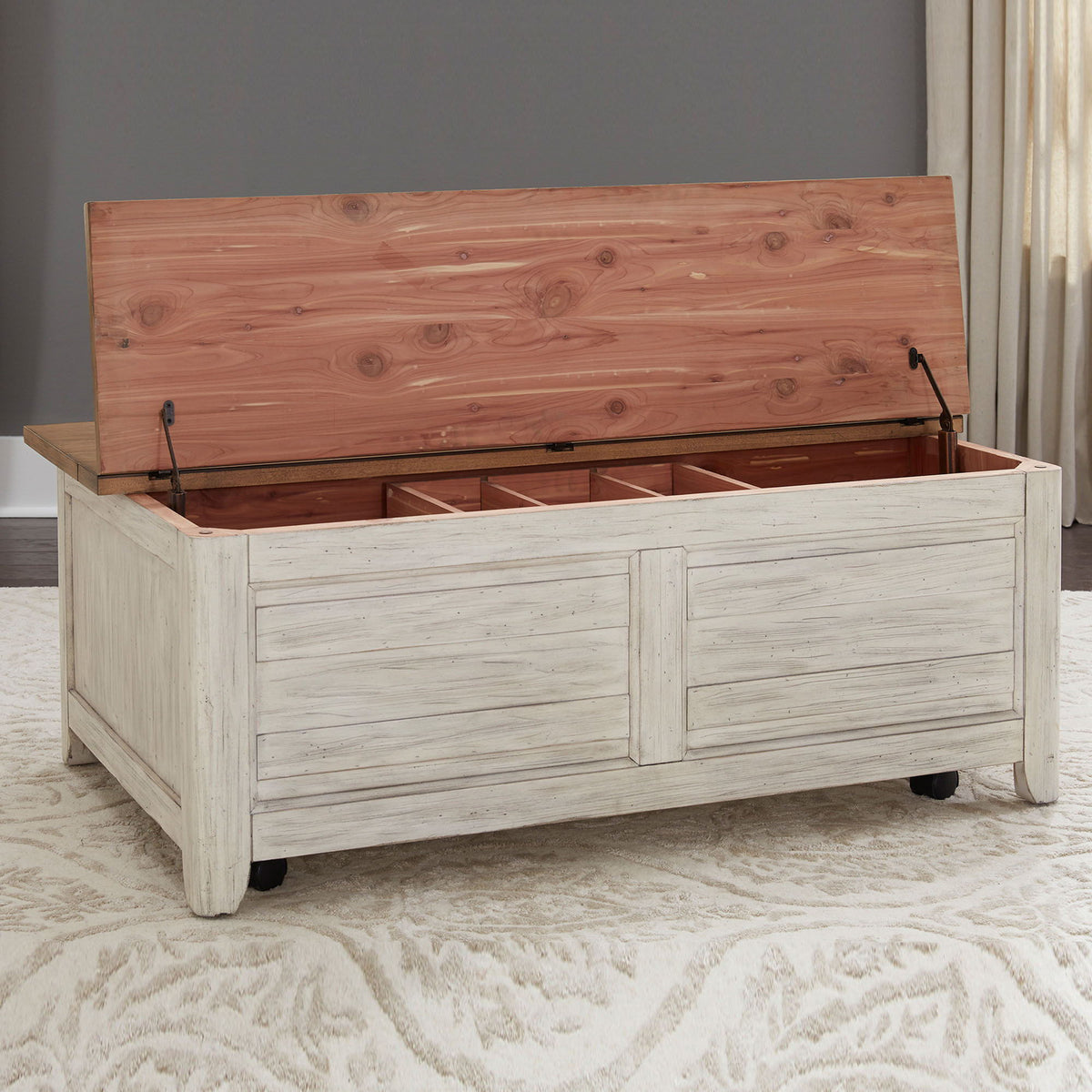Farmhouse Reimagined - Storage Trunk - Antique White / Chestnut Tops