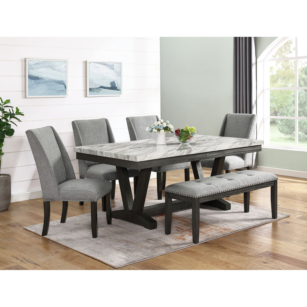 Everdeen - Side Chair With Gray Fabric and Nail Heads (Set of 2) - Charcoal