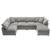 Modern Modular Cloud Sofa Bed, 6 Seat Sectional Couch Set With Ottoman, Free Combination, Convertible U Shaped Sleeper Sofa For Living Room