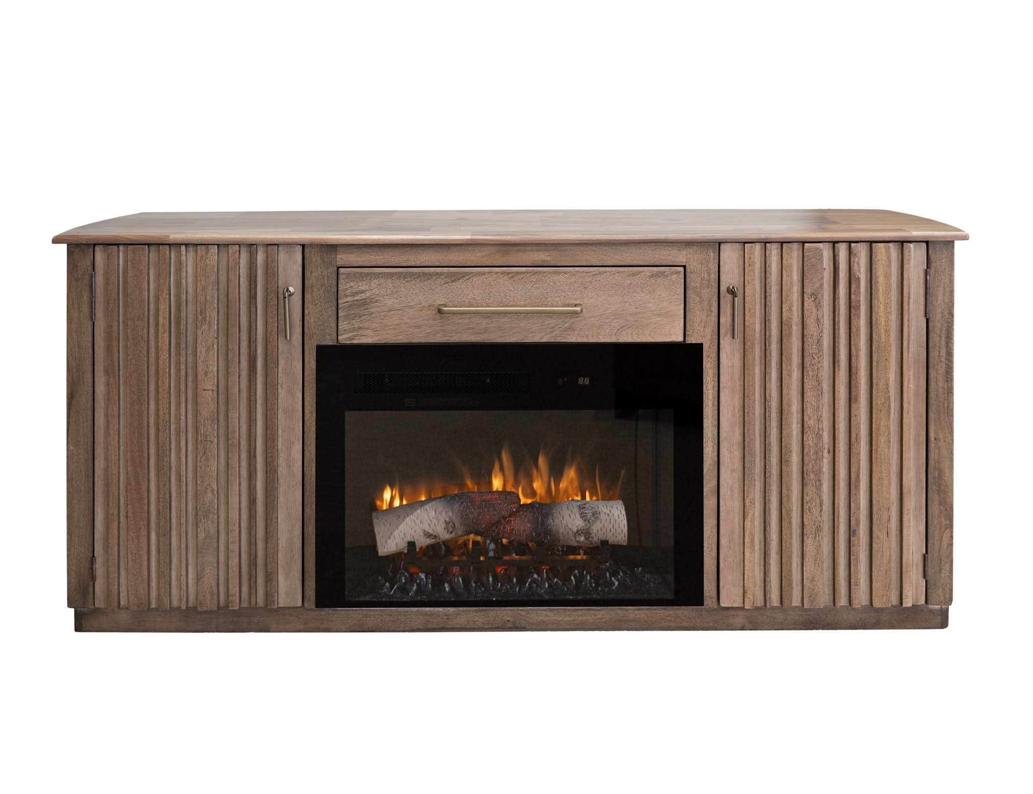 Mezquite - 1 Drawer 2 Doors Fireplace TV Stand - Mezquite Brown