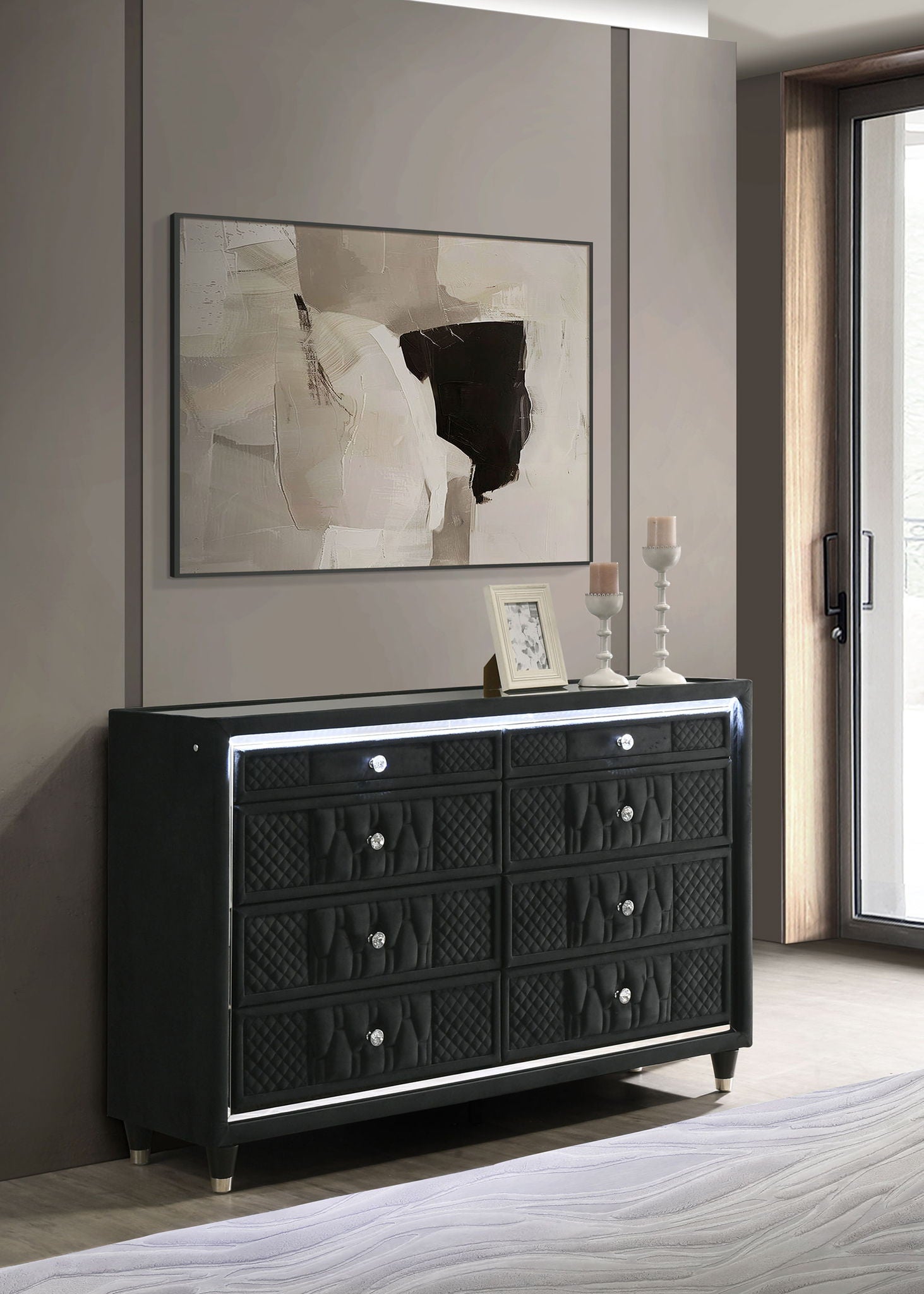 Lorient 8-Drawer LED Bedroom Dresser Cabinet Black