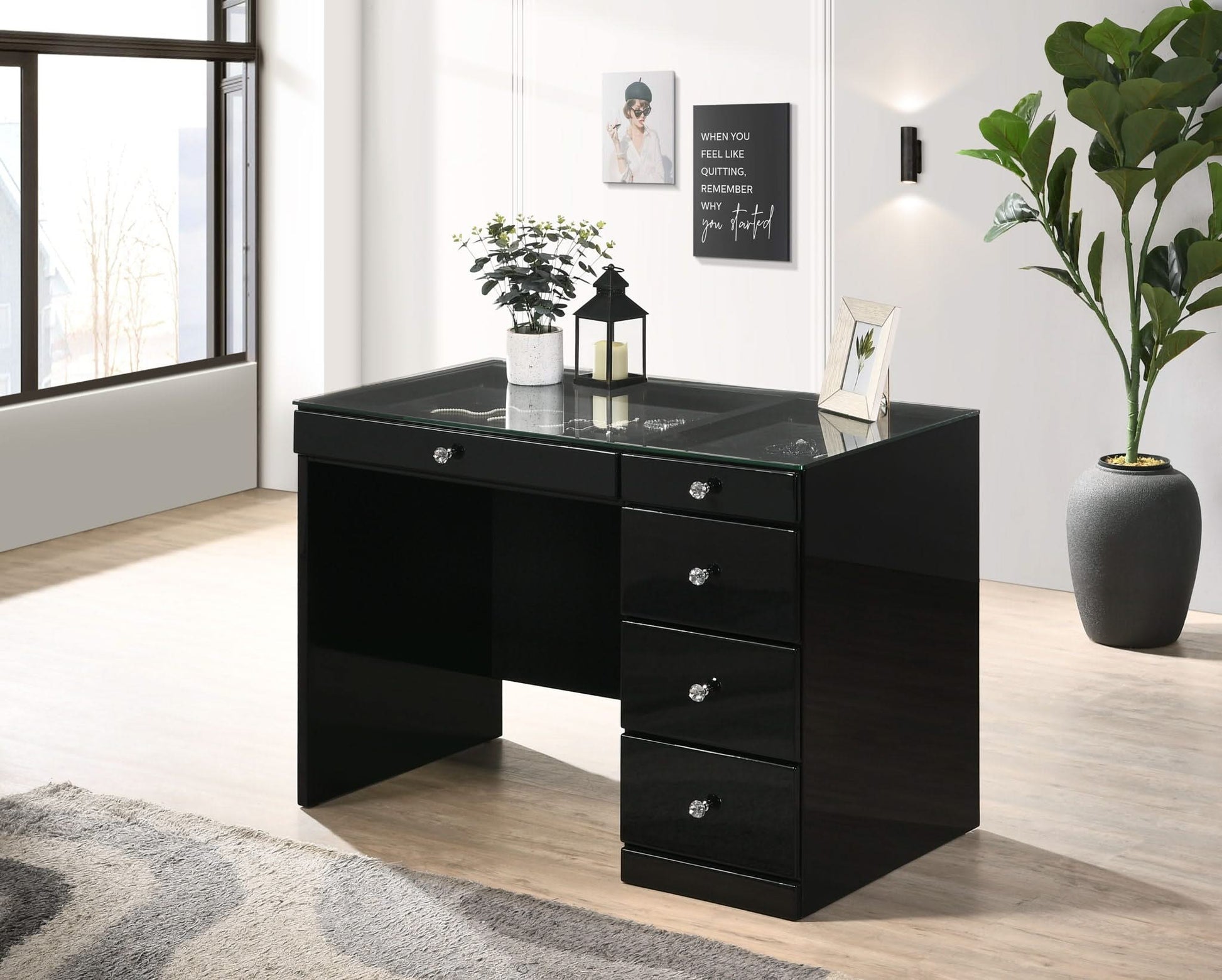 Morgan - Vanity Desk With Glass Top - Black - | Free Shipping