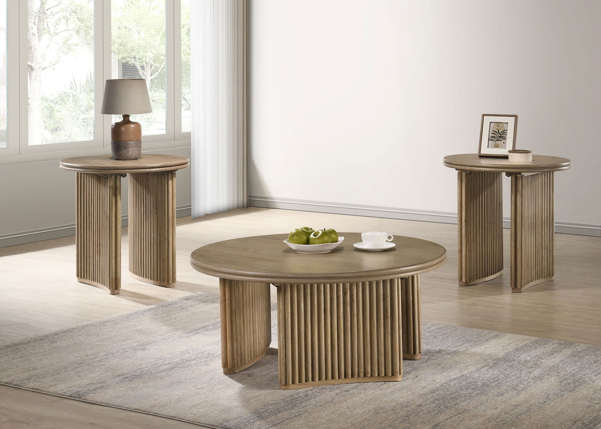 Adina 3-piece Round Coffee Table Set Distressed Light Brown