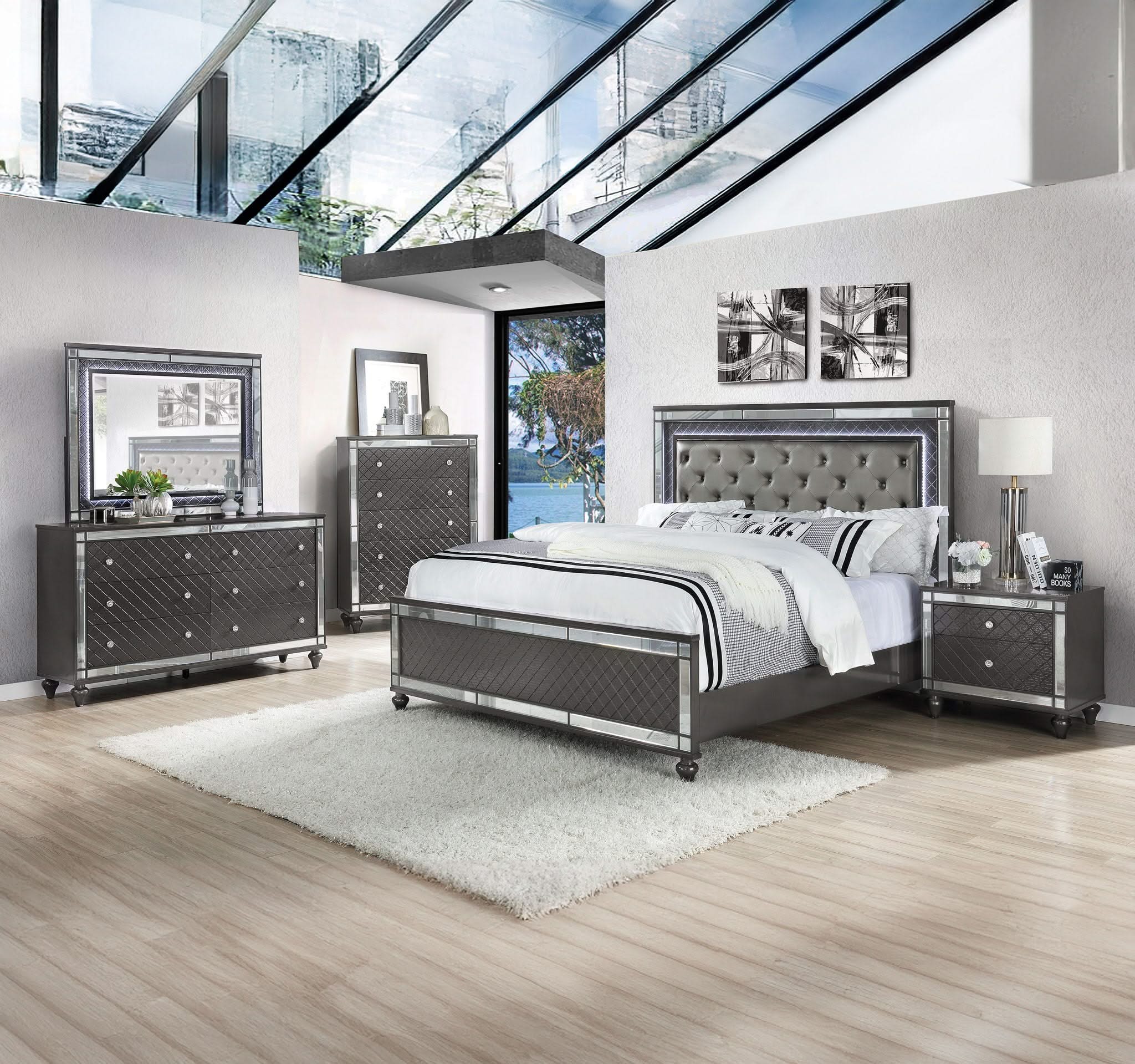 Refino - Queen 5 Piece Bedroom Set - Gunmetal