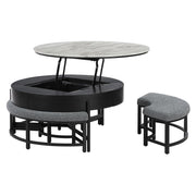 Rounded Storage Coffee Table With 3 Stools