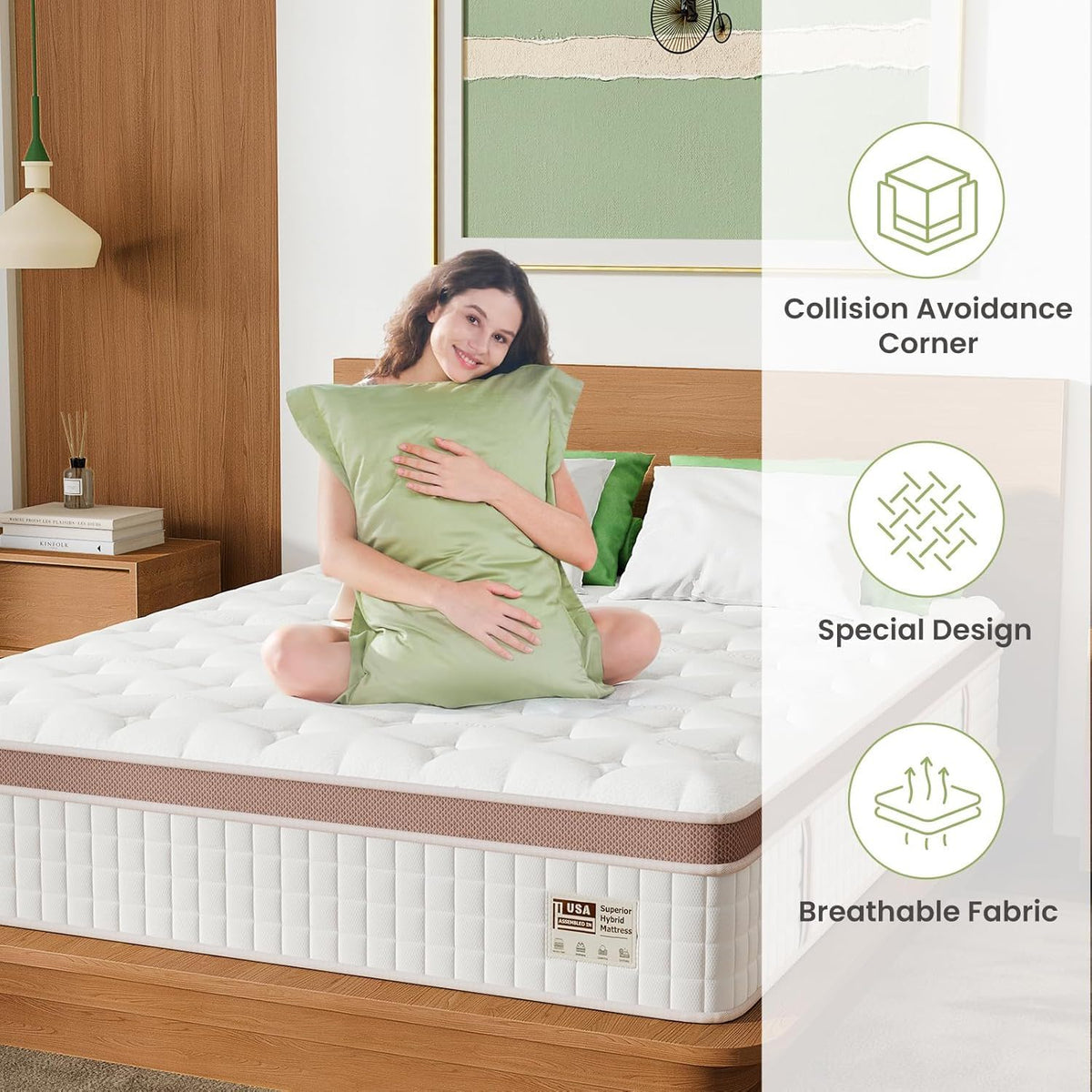 12" Firm Hybrid Mattress, Gel Memory Foam & Pocket Springs, Pressure Relief, Motion Isolation, Ergonomic Bed - White - King