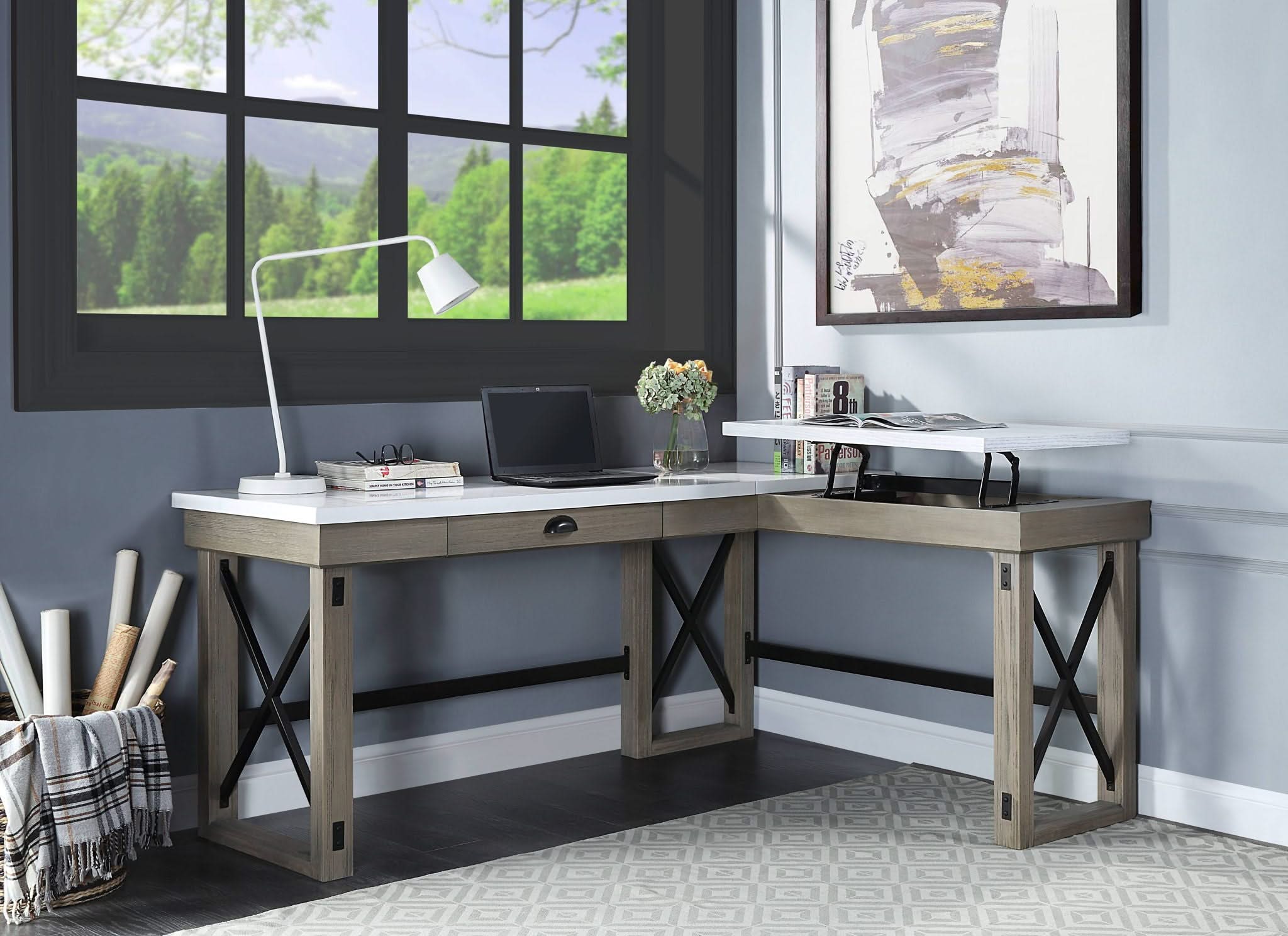 Talmar - Marble Top & Rustic Writing Desk With Lift Top - Oak