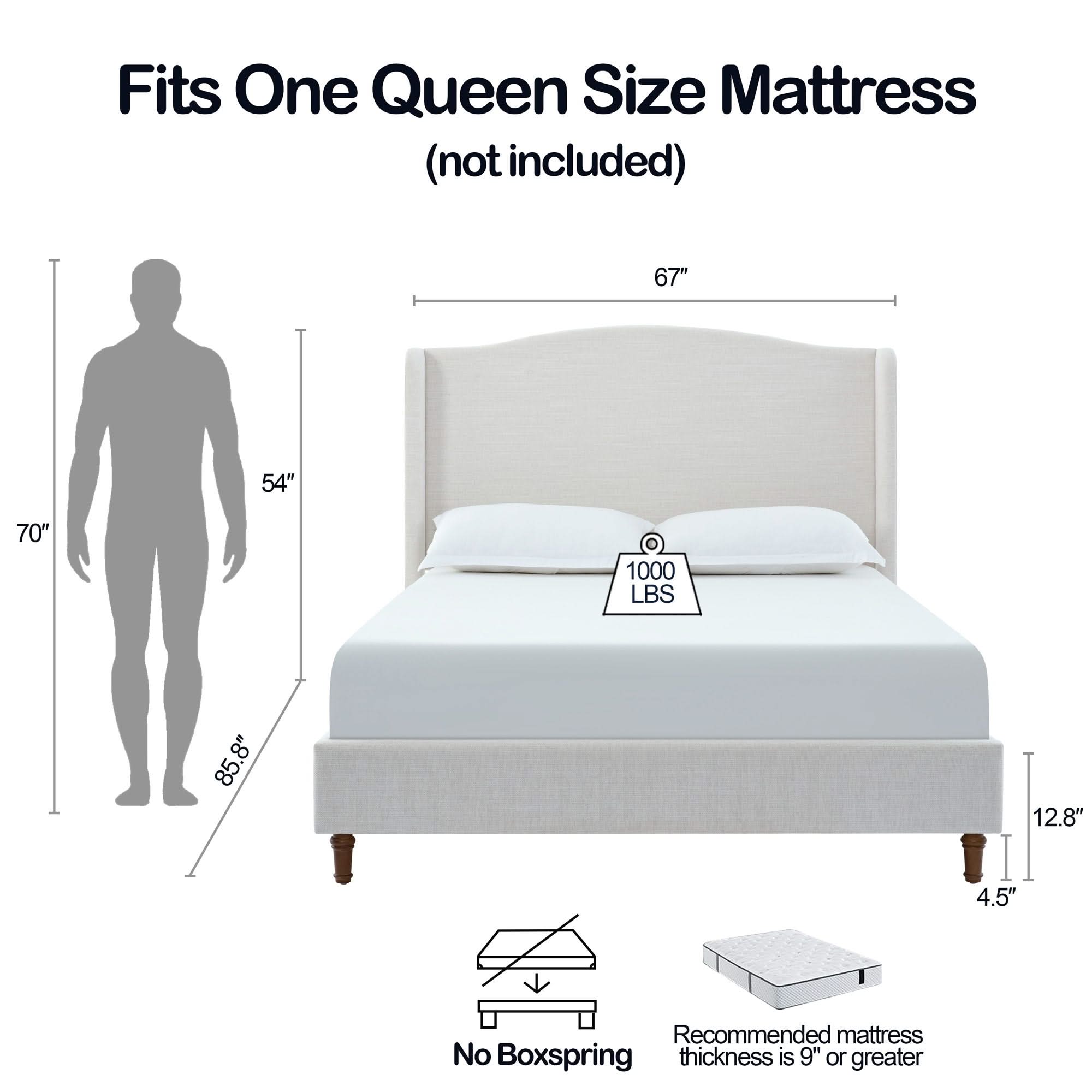 Hannah - Upholstered Wingback Bed Size / Tall Headboard Upholstered King Bed / Premium Textured Look / Minimalist Designs / No Box Spring Needed
