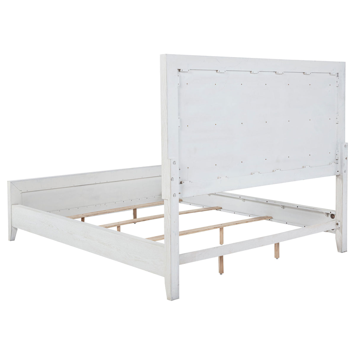 Marielle Eastern King Upholstered Panel Bed Distressed White