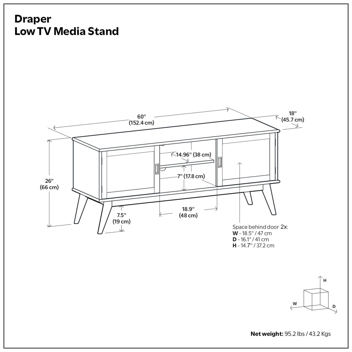 Draper - Handcrafted Mid Century Low TV Media Stand