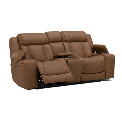 1ST Class Brown Leather Zero Gravity Dual Power Reclining Loveseat with Storage Consoles, USB Ports and Fridge