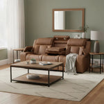 1ST Class Brown Leather Zero Gravity Dual Power Reclining Sofa with Storage Consoles, Center Dropdown Table, and USB Ports